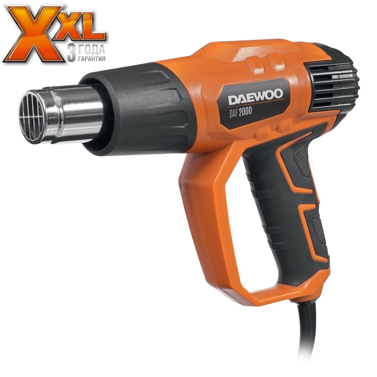 Строительный фен DAEWOO / Дэу DAF 2000 пистолетный с регулировкой температуры оранжевый 350-550°С 500л/мин 250х91х265мм 2000Вт / инструменты