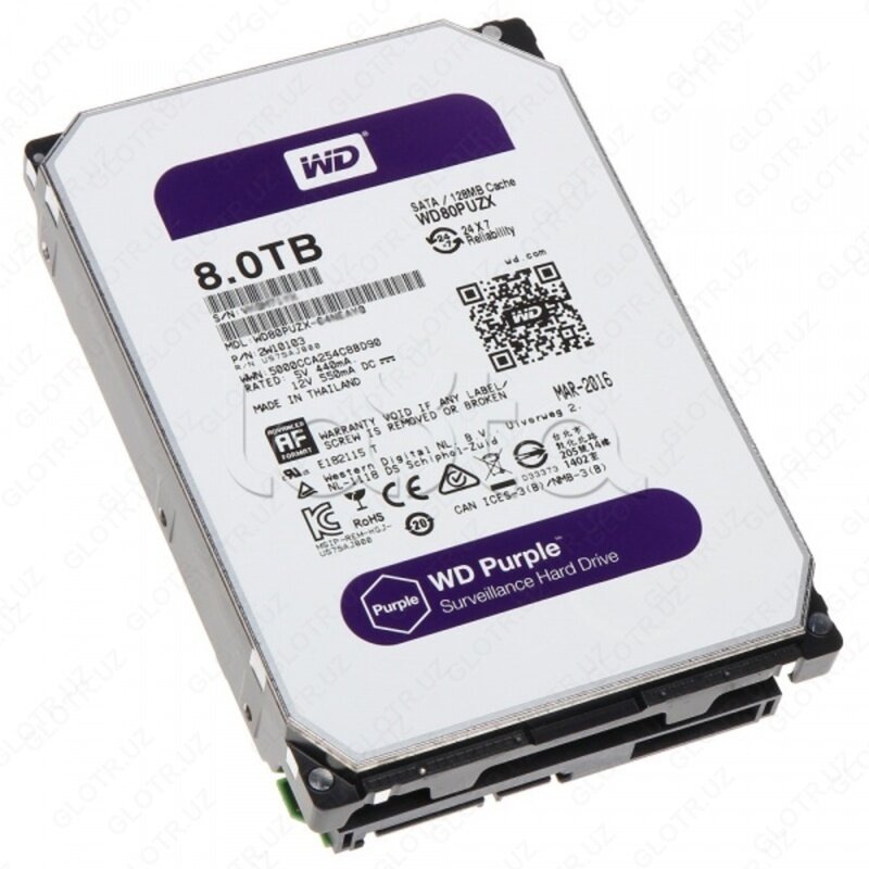 Жесткий диск WD DS WD80PURX-78 Purple, 8 ТБ, для видеонаблюдения