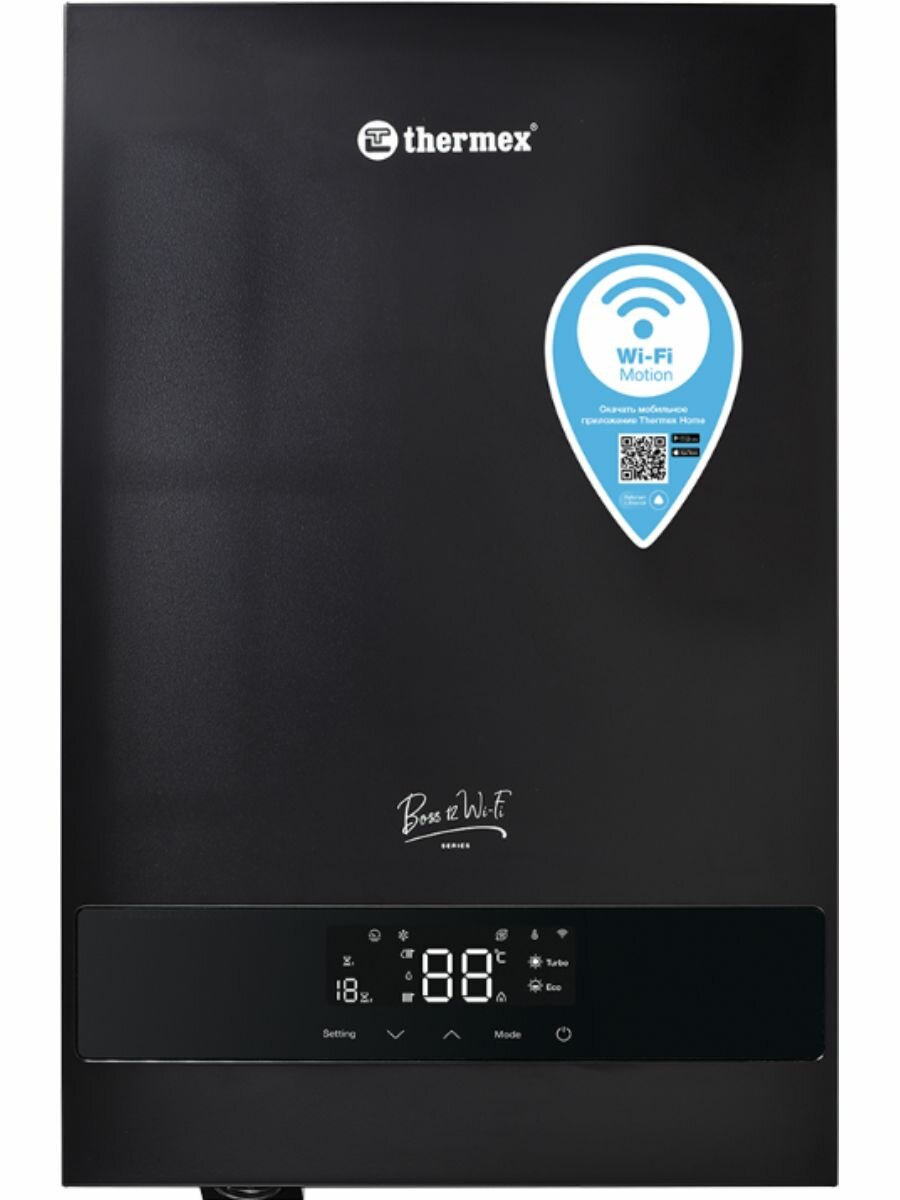 Электрический котел Thermex Boss 12 Wi-Fi настенный расширительный бак 6 л черный