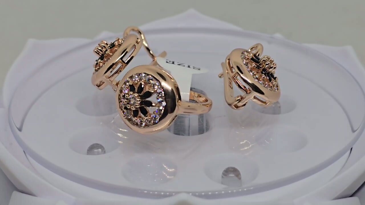 Комплект бижутерии: серьги, кольцо, фианит, размер кольца 19, черный — фото 1