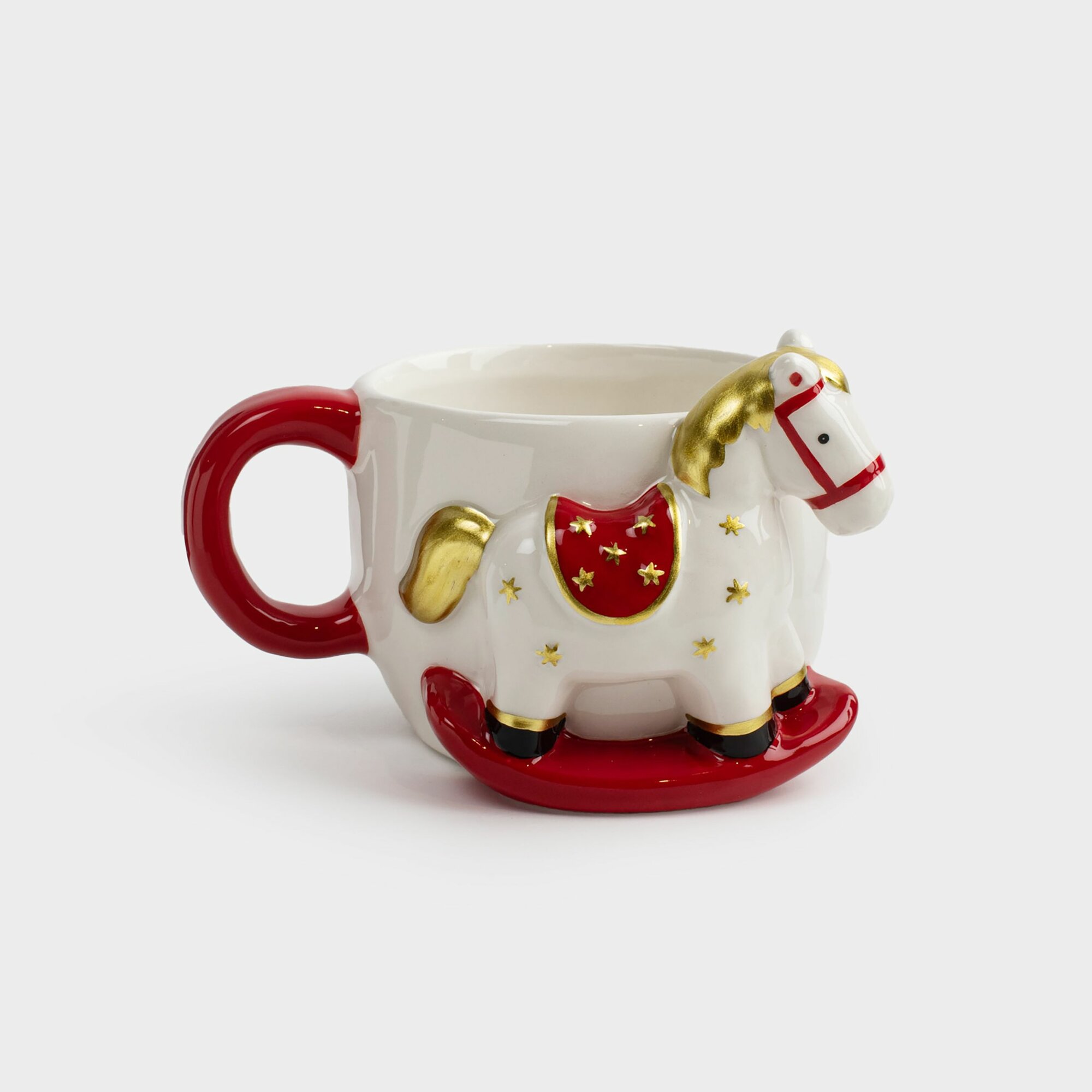 Кружка 390 мл керамика молочно-красная Лошадка-качалка Horse cute