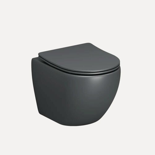 Изображение товара Унитаз подвесной Grossman GR-4455GMSQ с микролифтом, безободковый, без бачка, антивсплеск, фаянсовый, серый, матовый, овальный, сиденье для унитаза в комплекте