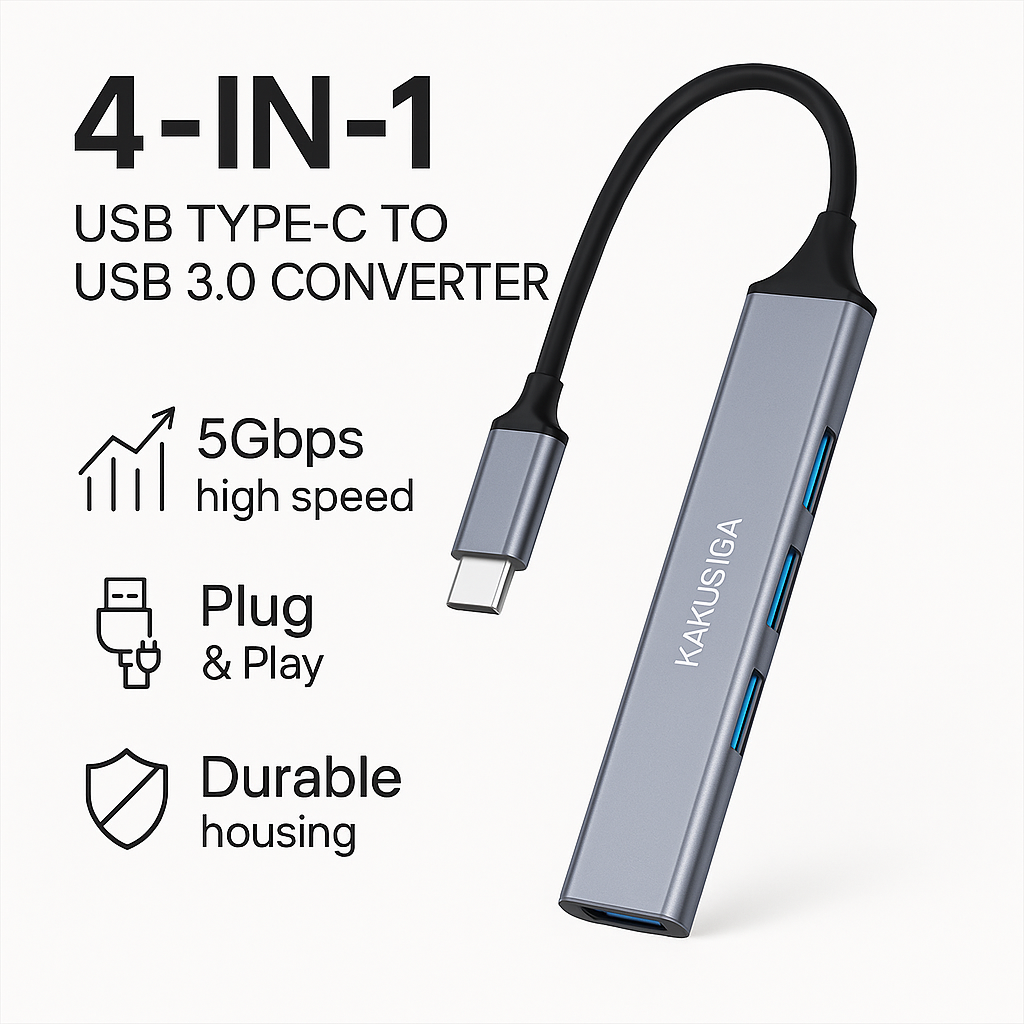 USB-конвертер kakusiga, 4-в-1, USB-C, USB 3.0/2.0, до 5Гбит/с