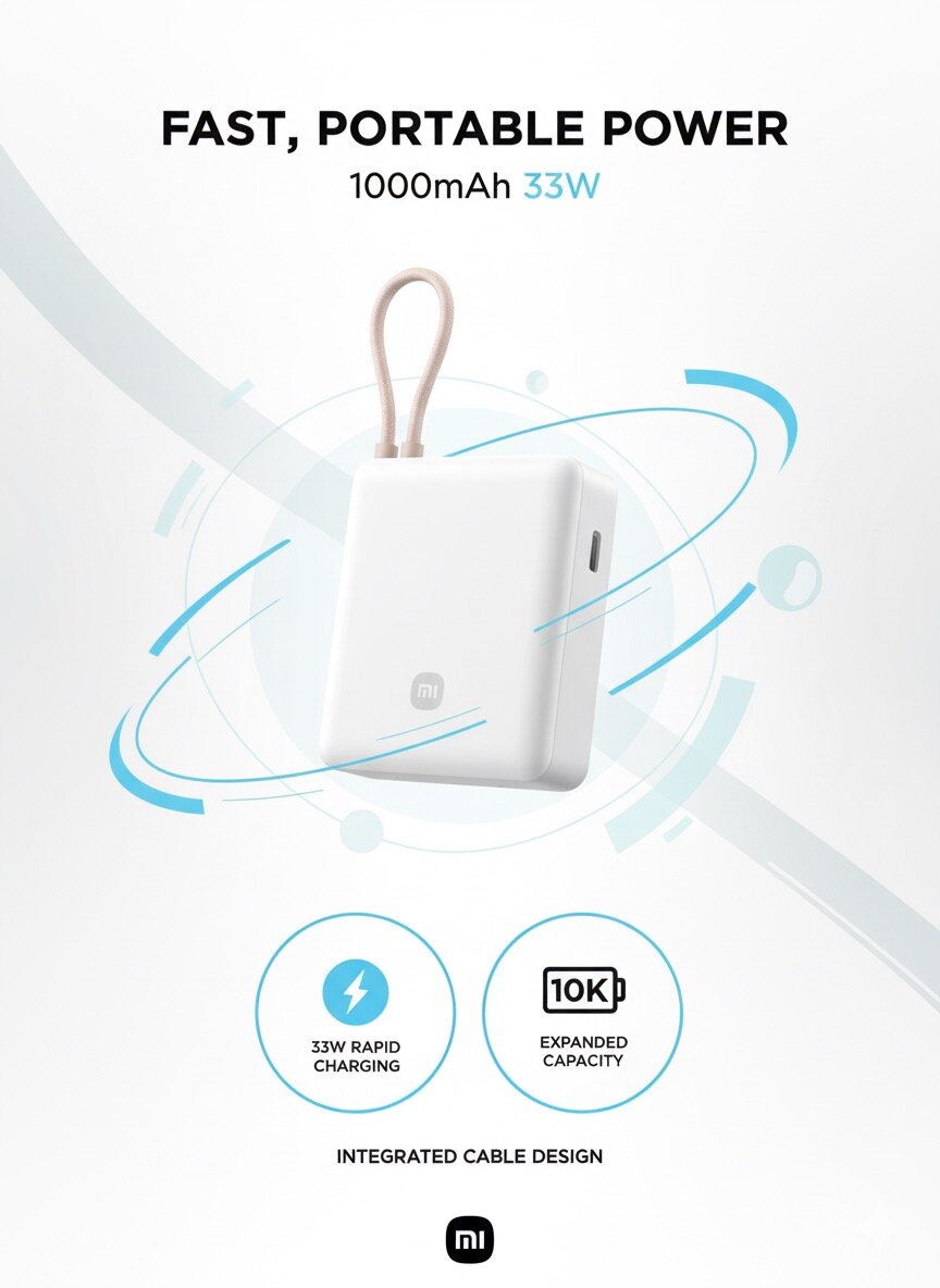 Внешний аккумулятор Xiaomi 10000mAh 33W — Быстрая зарядка со встроенным кабелем (lux)