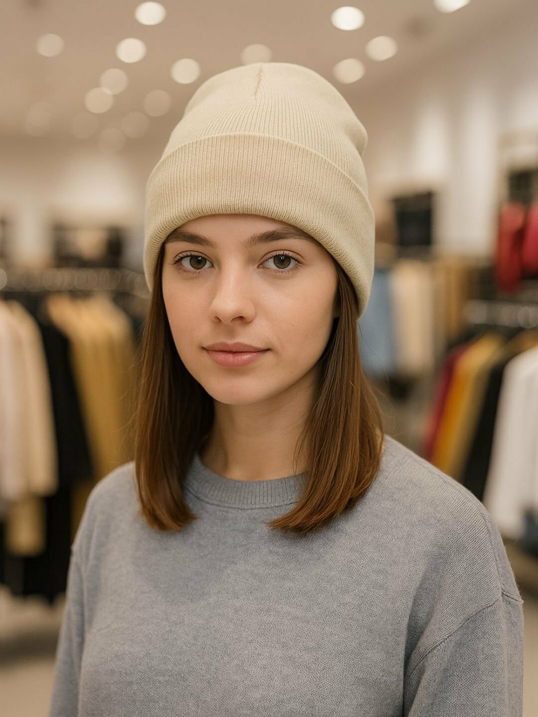 Шапка для мужчин и женщин, размер OneSize, бежвый