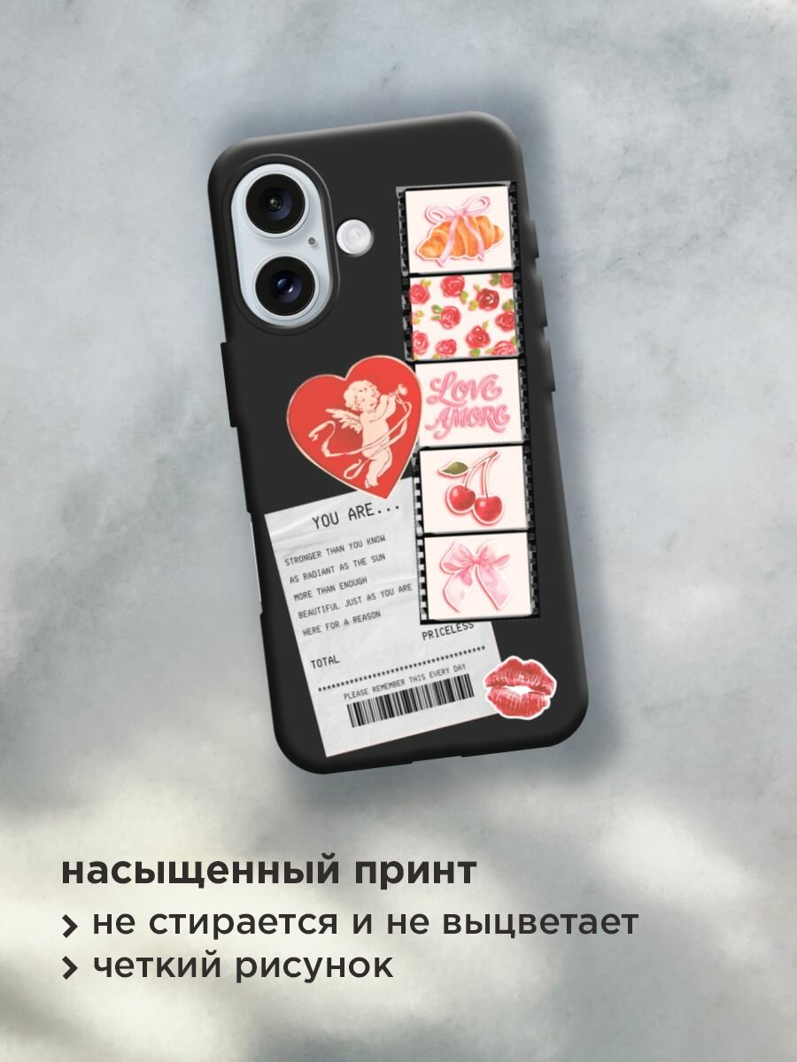 Чехол на Apple iPhone 16 / Айфон 16 с принтом "Розовый коллаж 2" — фото 1