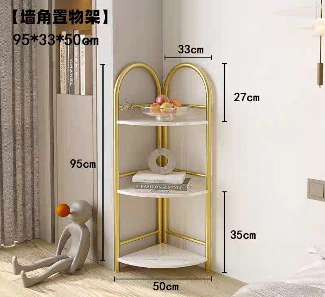 Роскошная угловая полка этажерка для интерьера Каркас золотистый железный 3 этаж