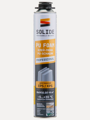 Изображение товара Клей пена монтажная под пистолет SOLIDE 750 мл полиуретановая профессиональная (SL-39490-1)