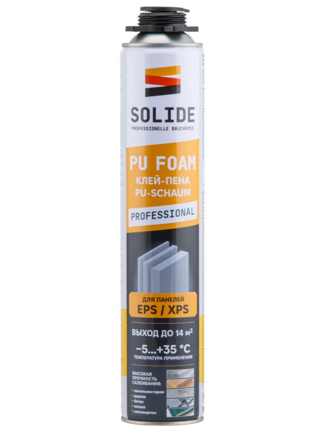 Клей пена монтажная под пистолет SOLIDE 750 мл полиуретановая профессиональная (SL-39490-1)