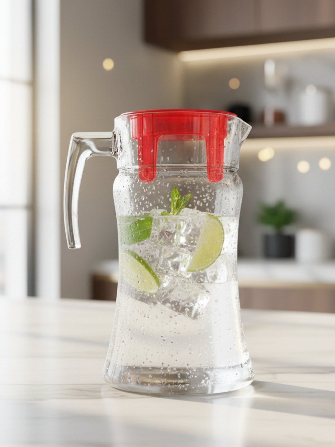 Кувшин PASABAHCE "AZUR", для воды/соков, с декором, красный, стекло, 1,4 л