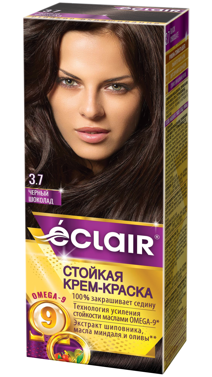 Крем-краска ECLAIR-Omega 3,7 "Черный-шоколад", с добавлением масел Омега-9, 100 мл,