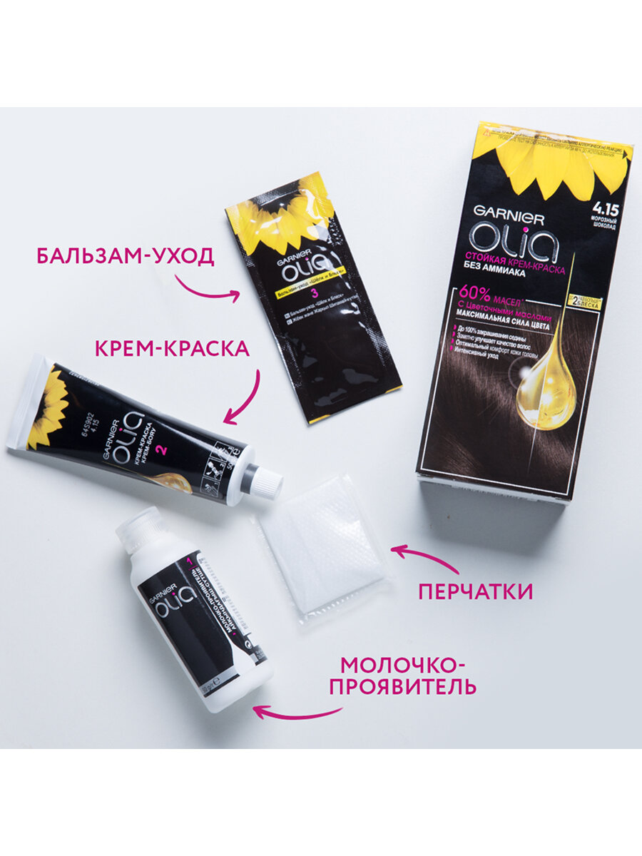 Garnier Стойкая крем-краска для волос "Olia" с цветочными маслами, без аммиака, оттенок 7.40 Искрящийся медный, медный, 112 мл — фото 1