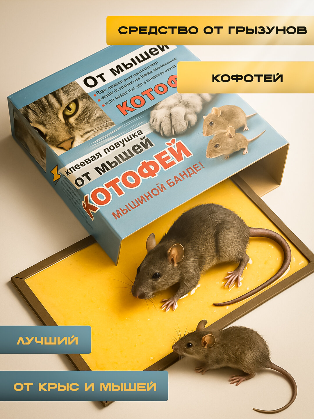 Средство от грызунов, крыс и мышей клеевая ловушка Котофей, 2 шт
