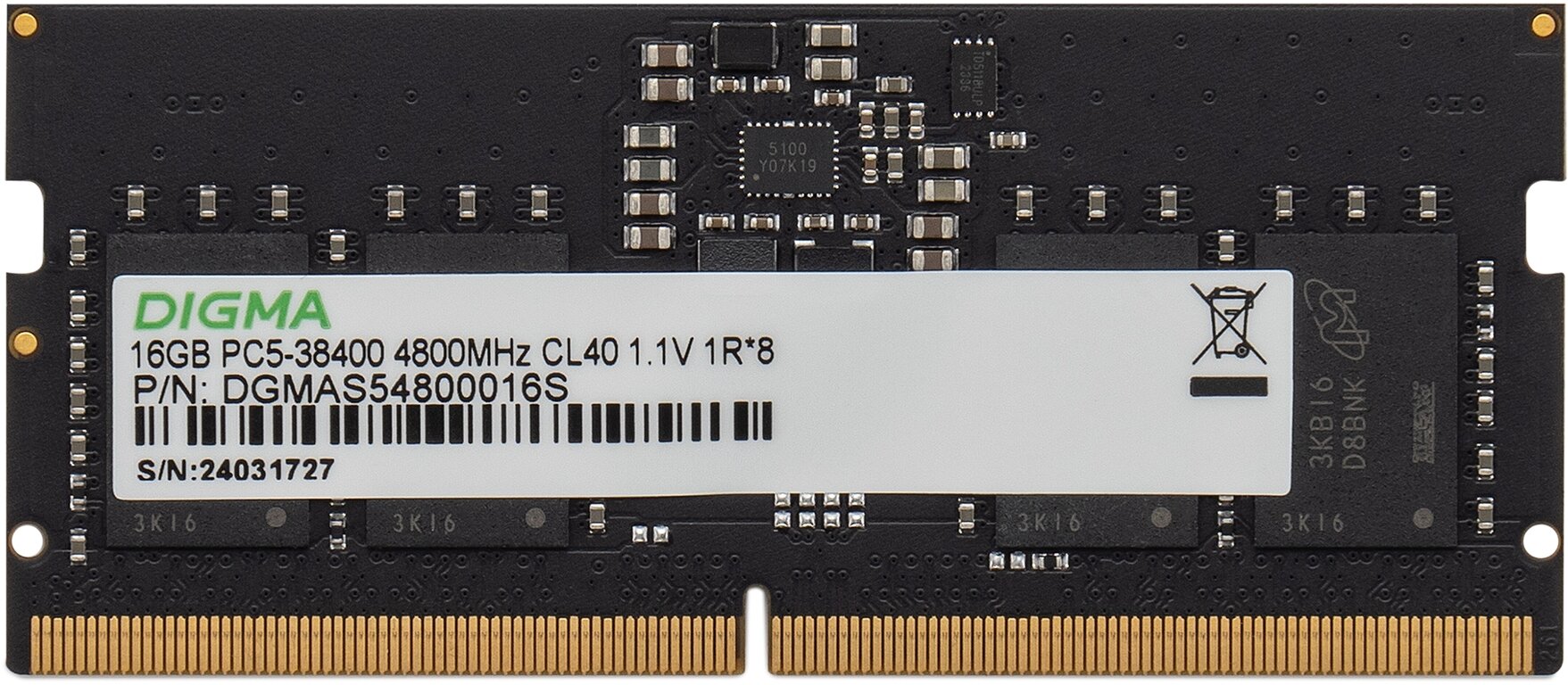 Оперативная память Digma DGMAS54800016S DDR5 - 1x 16ГБ 4800МГц, для ноутбуков (SO-DIMM), Ret — фото 1