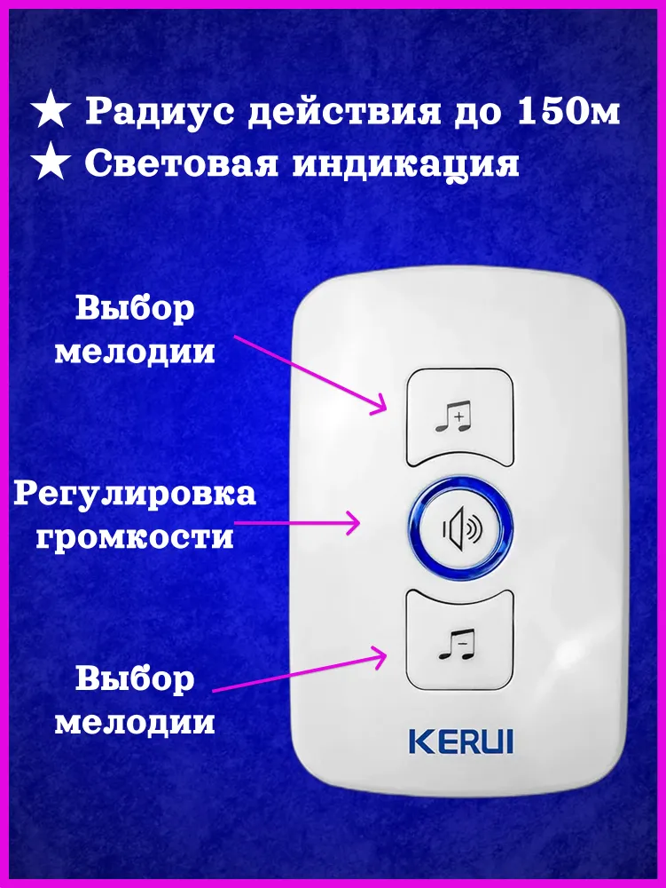 Звонок беспроводной дверной для дома, дачи, квартиры, калитки, Звонок беспроводной дверной уличный. 1 приемник 2 кнопки. — фото 1