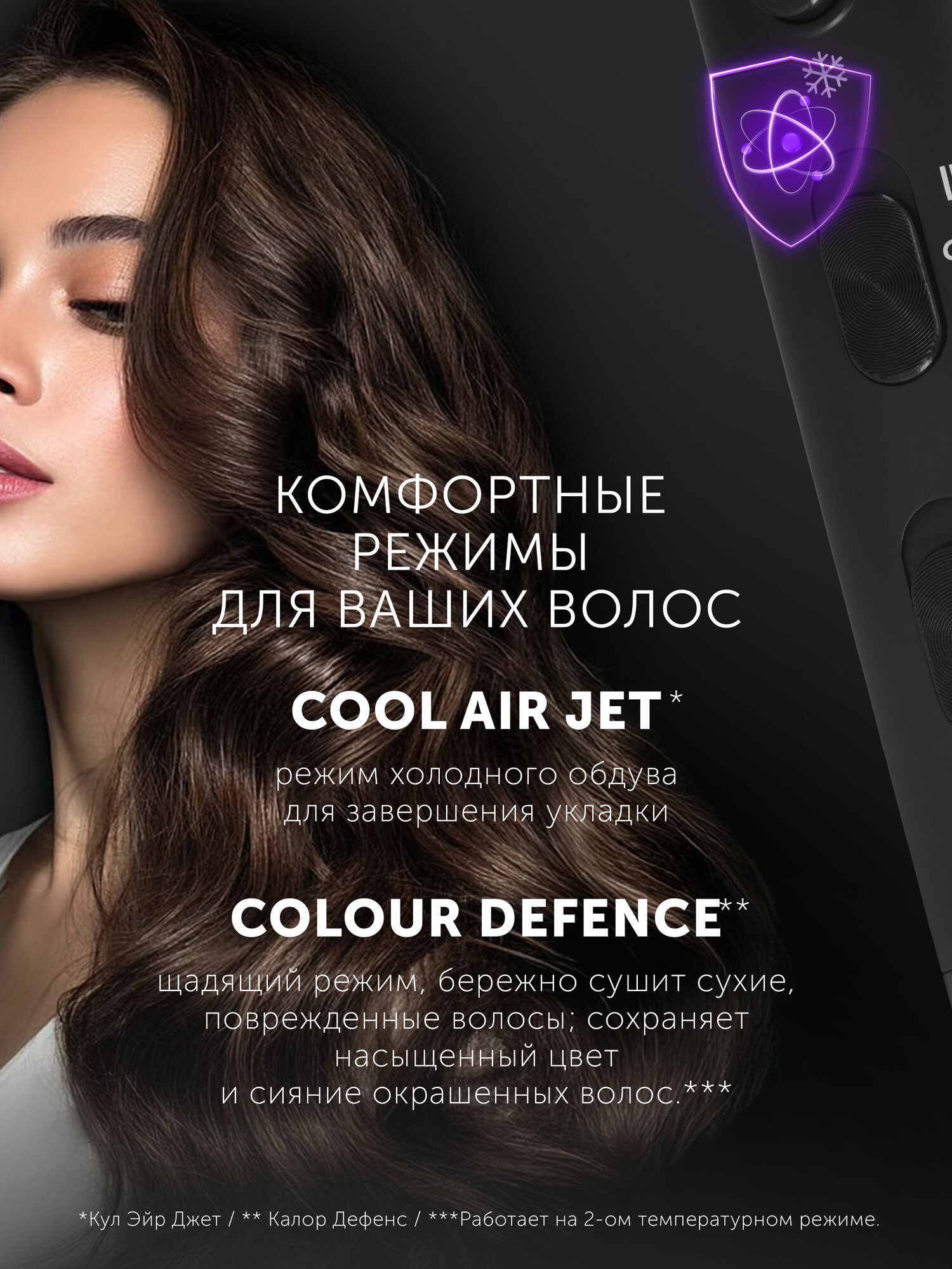 Фен для волос Polaris PHD 2044Ti Quattro Ionic профессиональный, Черный — фото 1