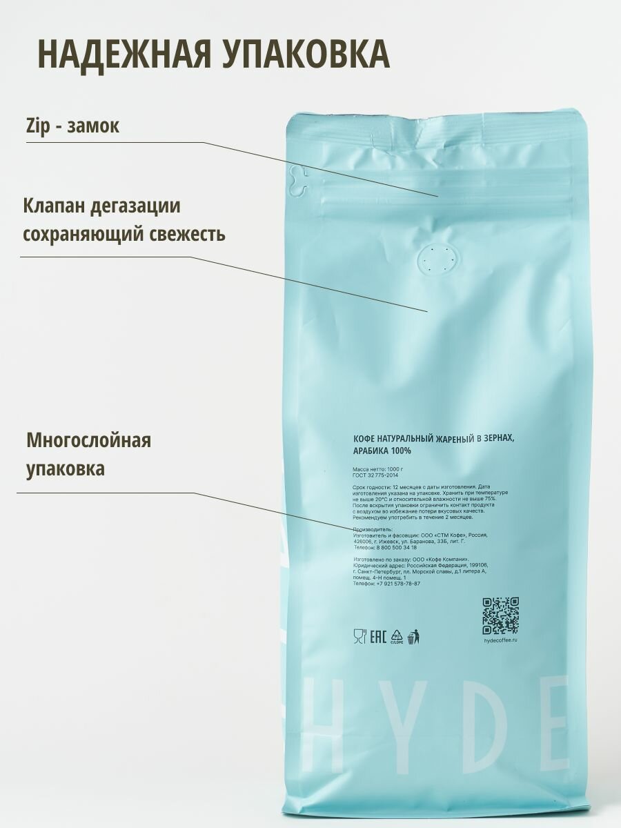 Кофе в зернах Hyde coffee Эфиопия Иргачефф 1 кг 100% Арабика — фото 1