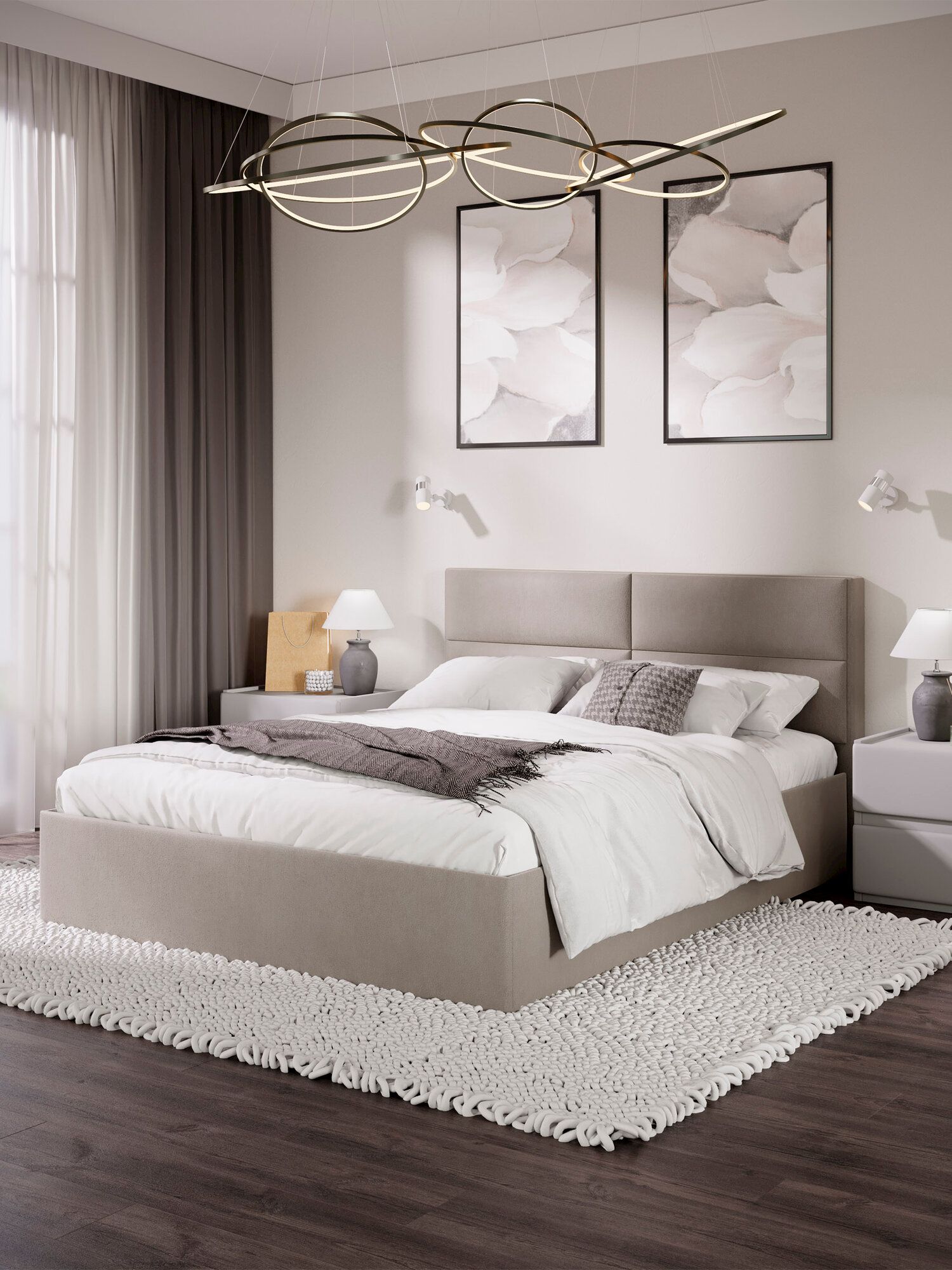 Двуспальная кровать Мебель Трия "Глосс", велюр Мокко, бежевая, 160x200x99 см