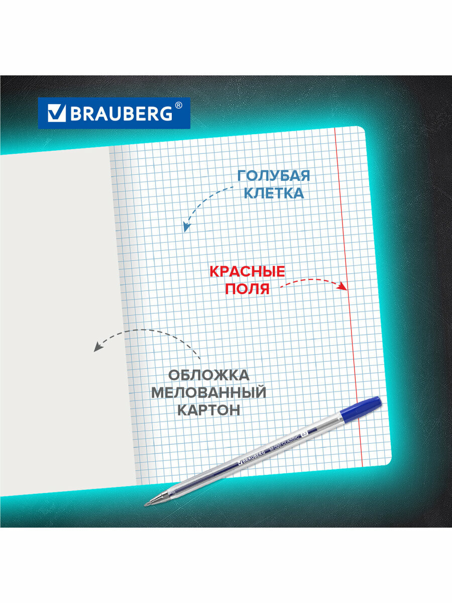 Тетрадь в клетку 12 листов Комплект 20 штук Brauberg Классика, обложка картон, Ассорти (5 видов) 106726 — фото 1
