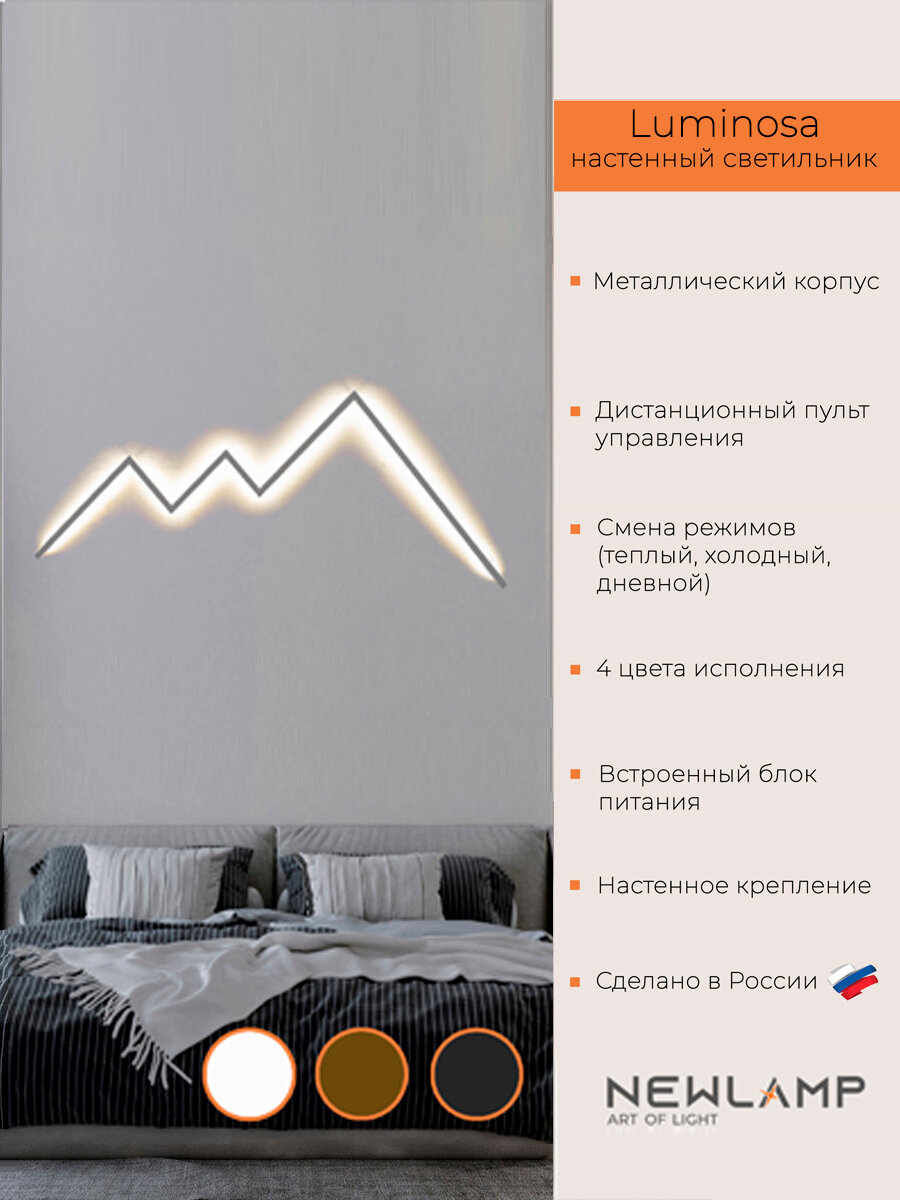 Настенный светильник Luminosa 120см, серебро, LED, диммируемый, пульт ДУ, с вилкой