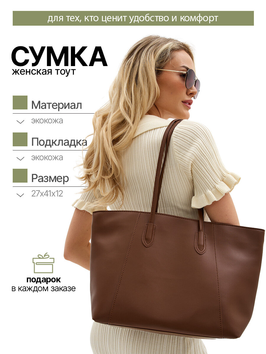 Сумка тоут Loid, фактура матовая, коричневый