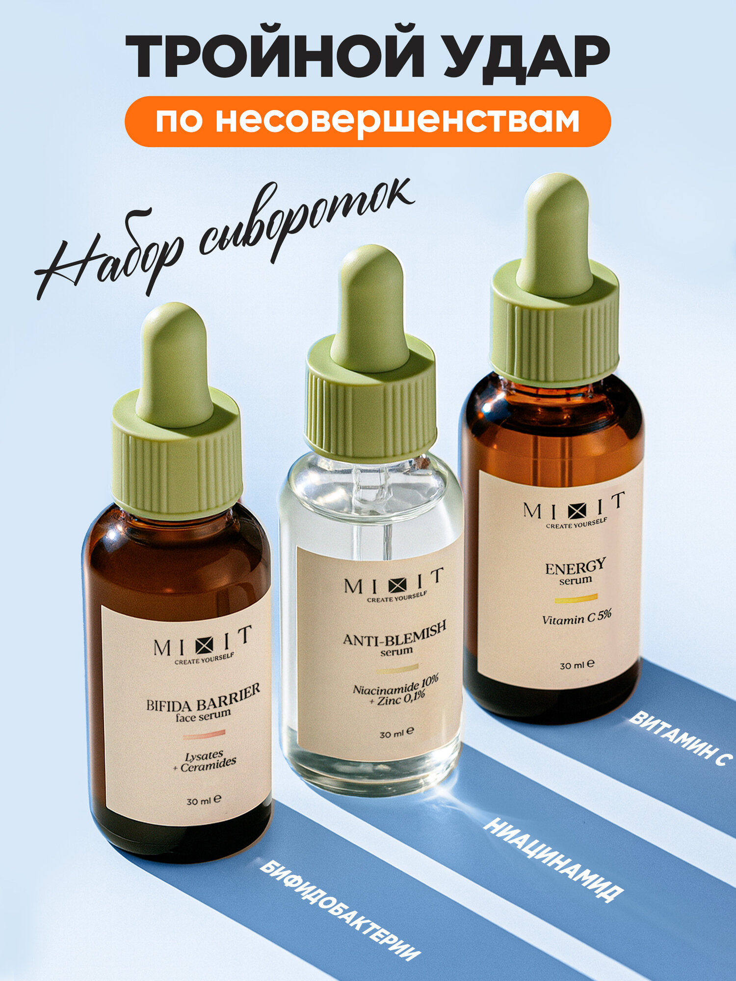 MIXIT Сыворотки для лица от прыщей для увлажнения и сияния 90 мл Skin Chemistry