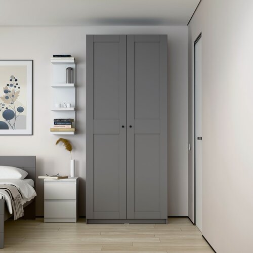 Изображение товара Шкаф ГУД лакк Макс, 2 распашные двери, 100х61х233 см, серый, ЛДСП