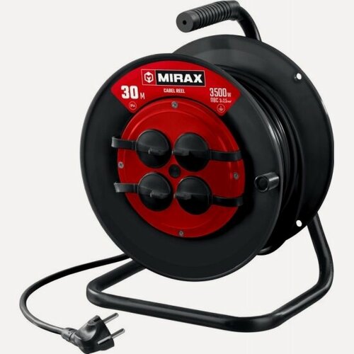 Изображение товара Mirax Силовой удлинитель на катушке ПВС, 3 х 2.5 мм2, 30 м, 3500 Вт, IP44, (55051-30)