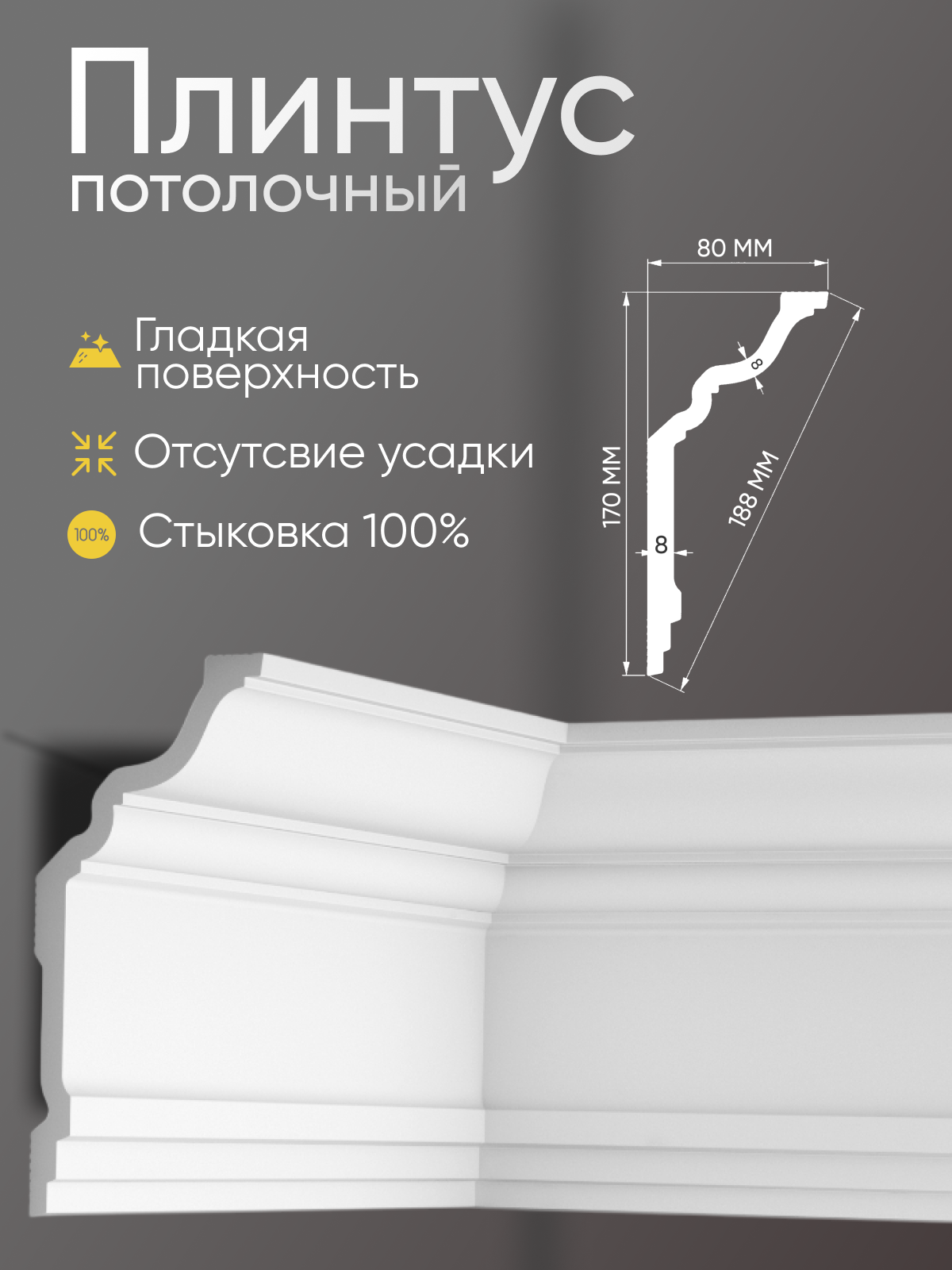 Плинтус потолочный 10 шт GLANZEPOL 200 см пенополистирол белый GPL20