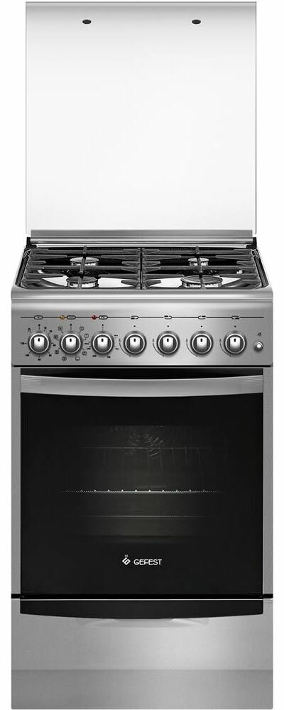 Газовая плита GEFEST 5102-03 0027 с электрической духовкой, с грилем, с конвекцией, объем 55 л, серебристый/серый