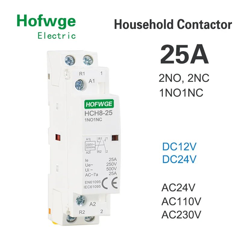 HOFWGE HCH8-25 модульный контактор 220В 2P 25A 1NO1NC AC230V