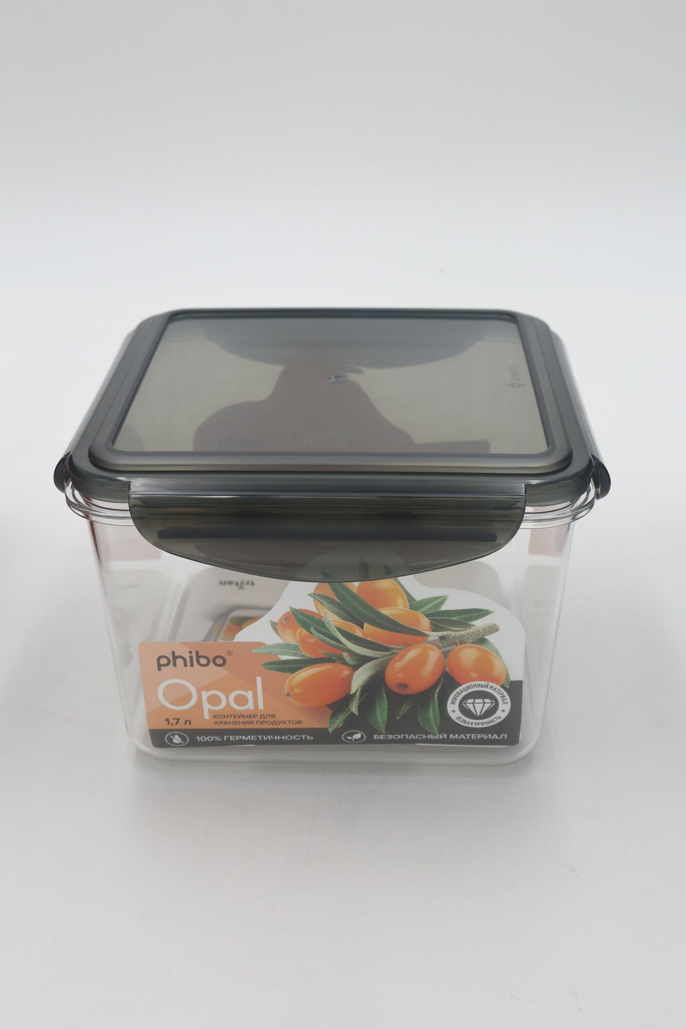 Контейнер для продуктов квадратный (Черный) бытпласт "OPAL" 433147313 1,7л 1шт 12х1