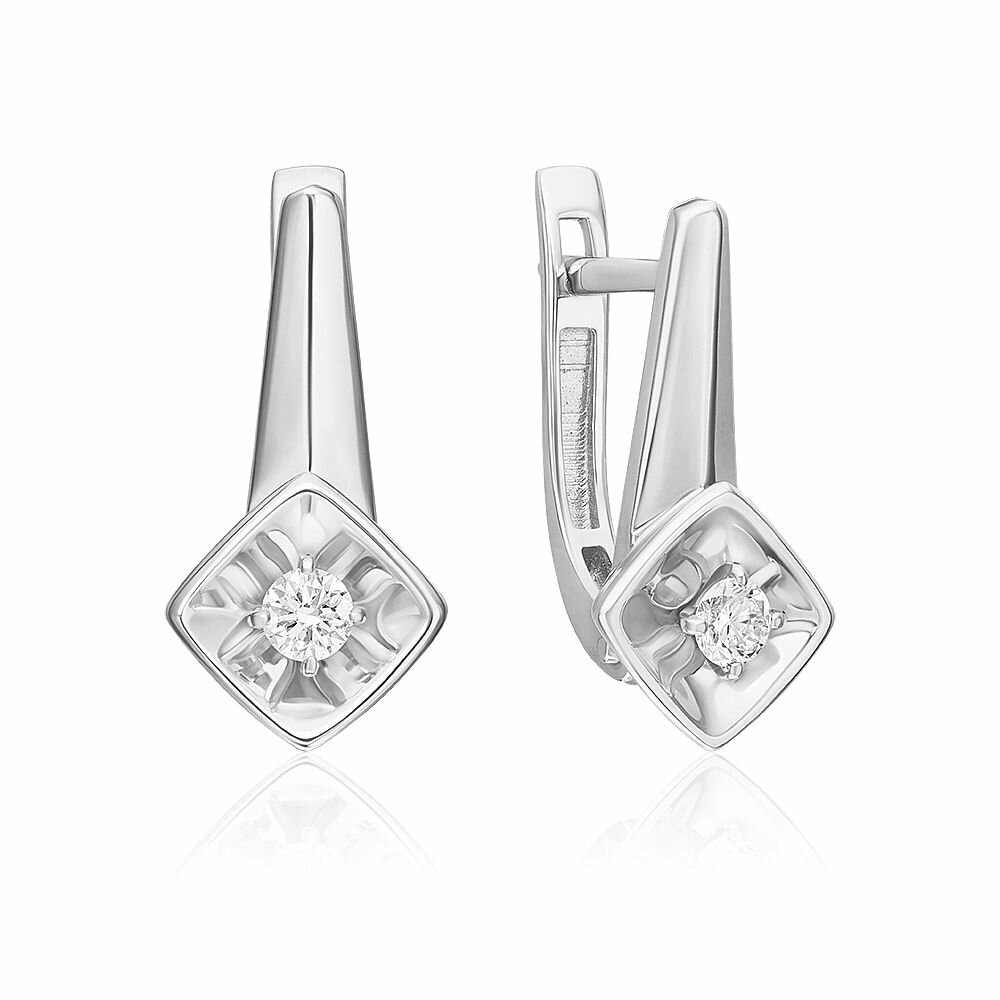 Серьги PLATINA, белое золото, 585 проба, родирование, бриллиант, , белый