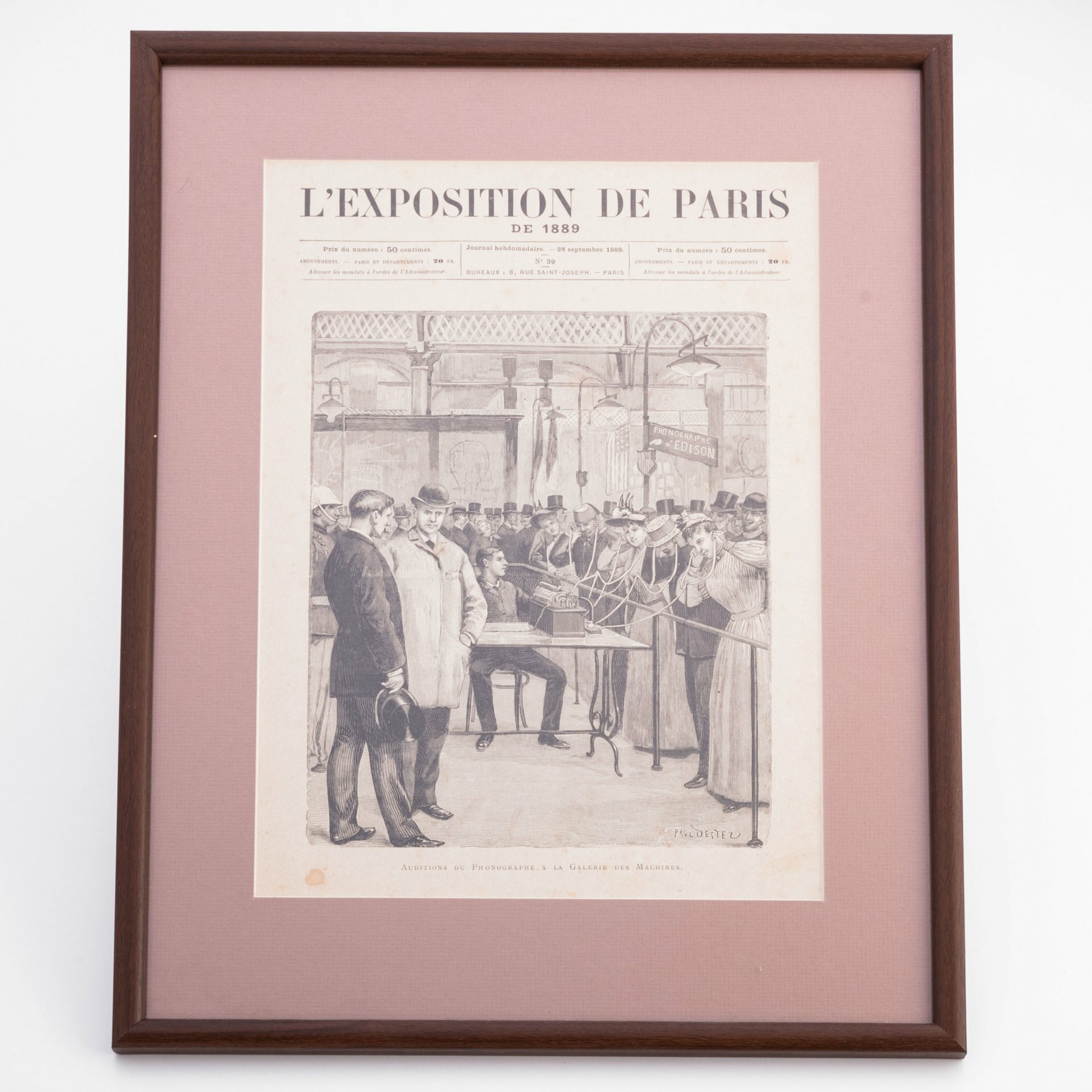 Иллюстрация "Auditions du Phonographe a la Galerie des Machines" (Прослушивание фонографа в Галерее машин) из журнала "L’Exposition De Paris de 1889"