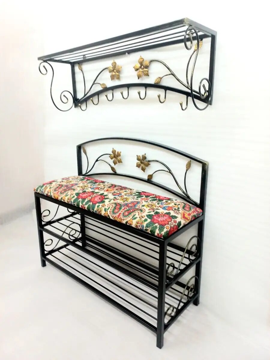 Кованая прихожая, вешалка + банкетка, Студия кованой мебели Нива, цвет камень — фото 1