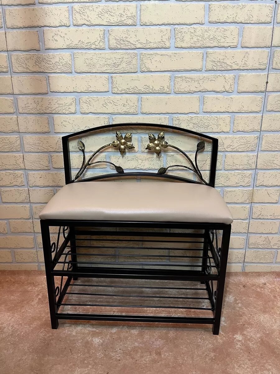 Кованая банкетка №04, Студия кованой мебели Нива, цвет черный/патина/античная бронза — фото 1