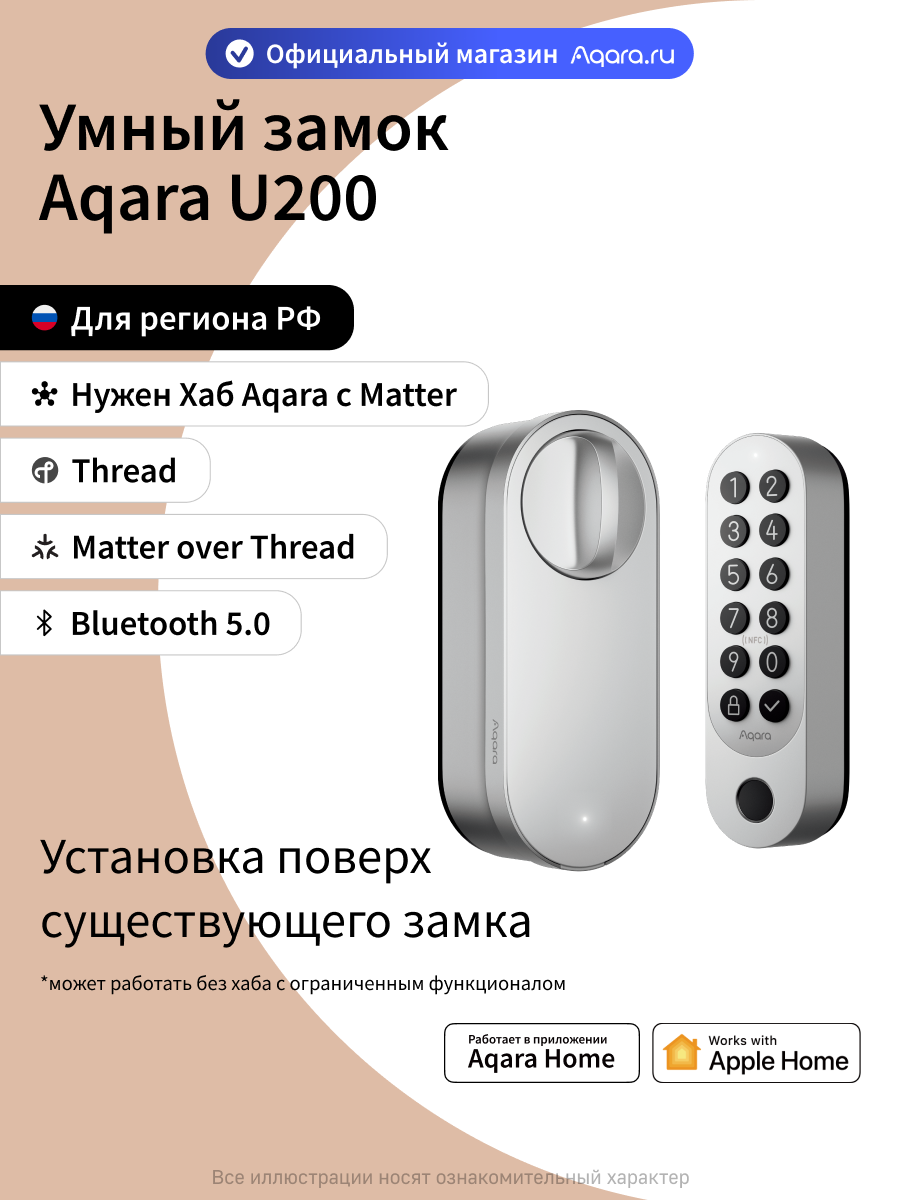 Умный дверной замок Aqara U200, EL-D02D, умный дом, Matter other Thread, серый