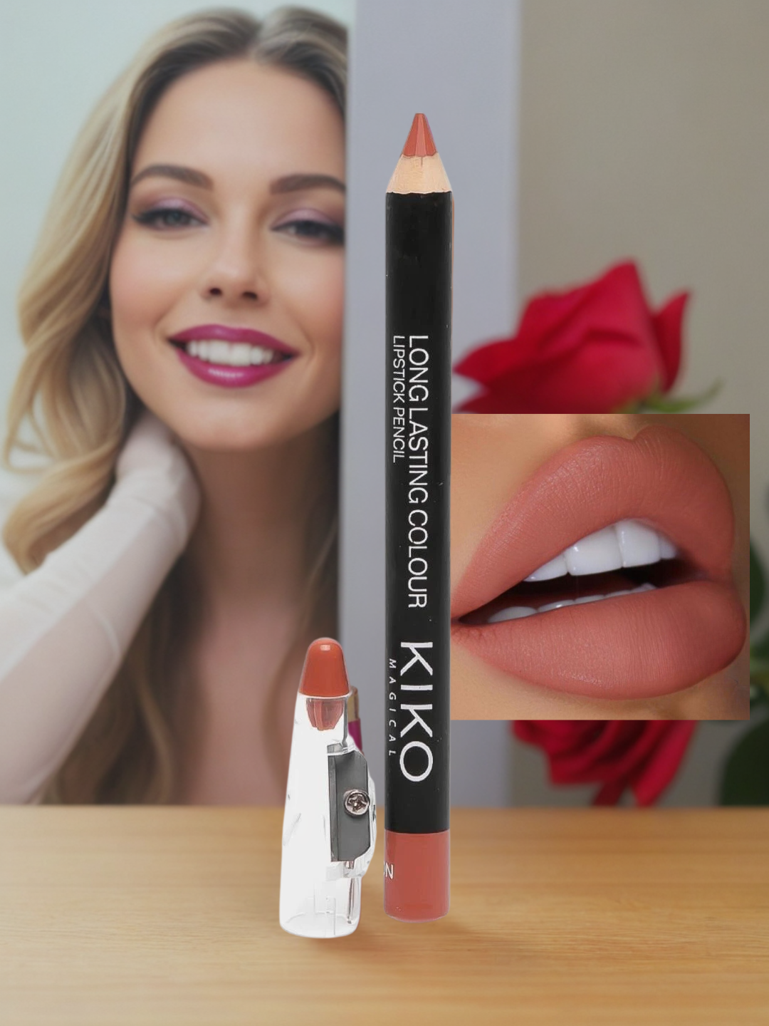 Карандаш для контура губ Kiko 204, матовая помада, с точилкой, водостойкий, большой