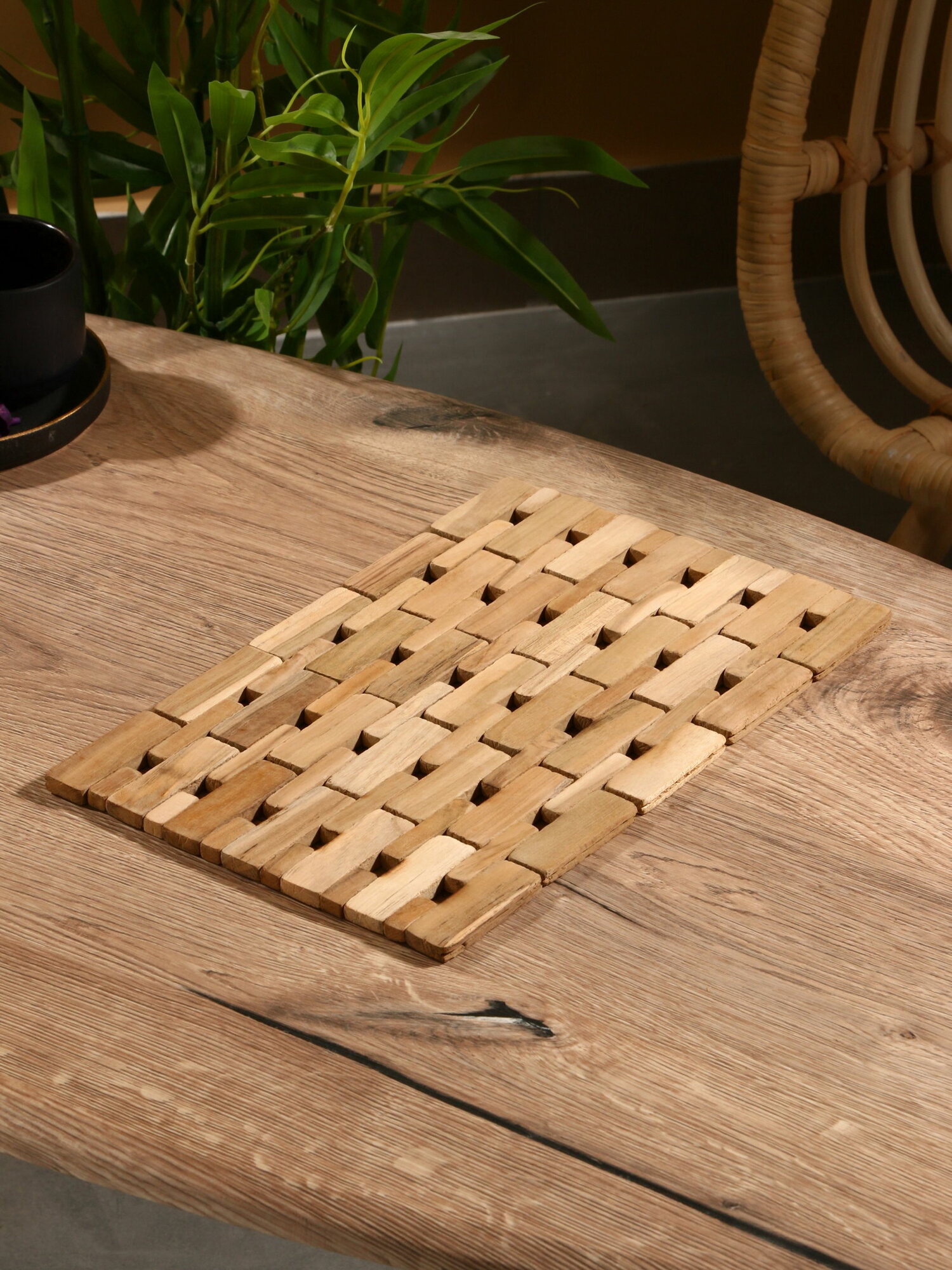 Коврик из тикового дерева 30x20x0.7 см цвет: бежевый форма: прямоугольник