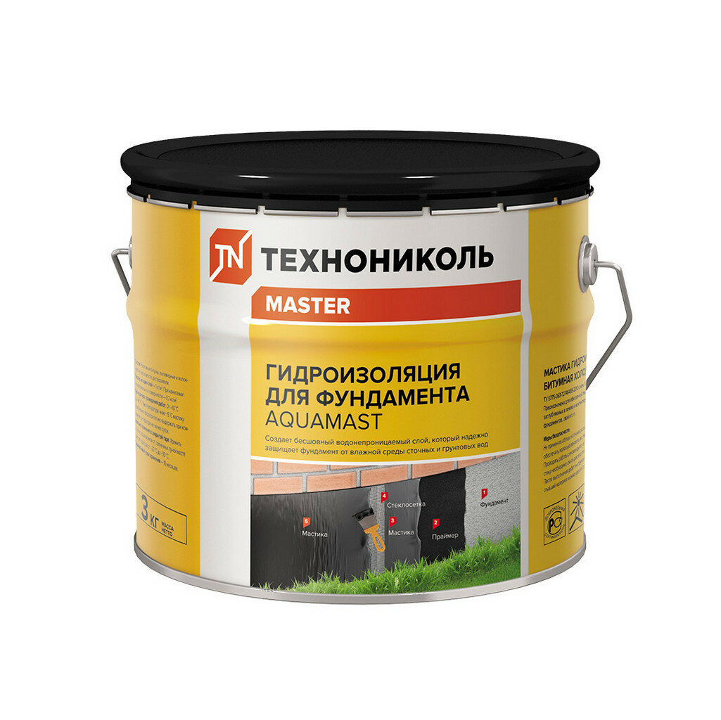 Мастика Технониколь AquaMast  битумная  для гидроизоляции фундамента  3кг