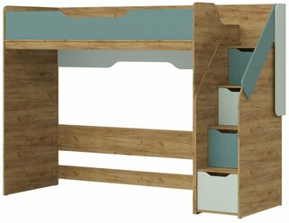 Двухъярусная кровать-чердак кР-001 "RICH" (0,8*2,0 м), 80x200 см , цвет Дуб Крафт золотой / Пастельный зеленый / Сумеречный голубой