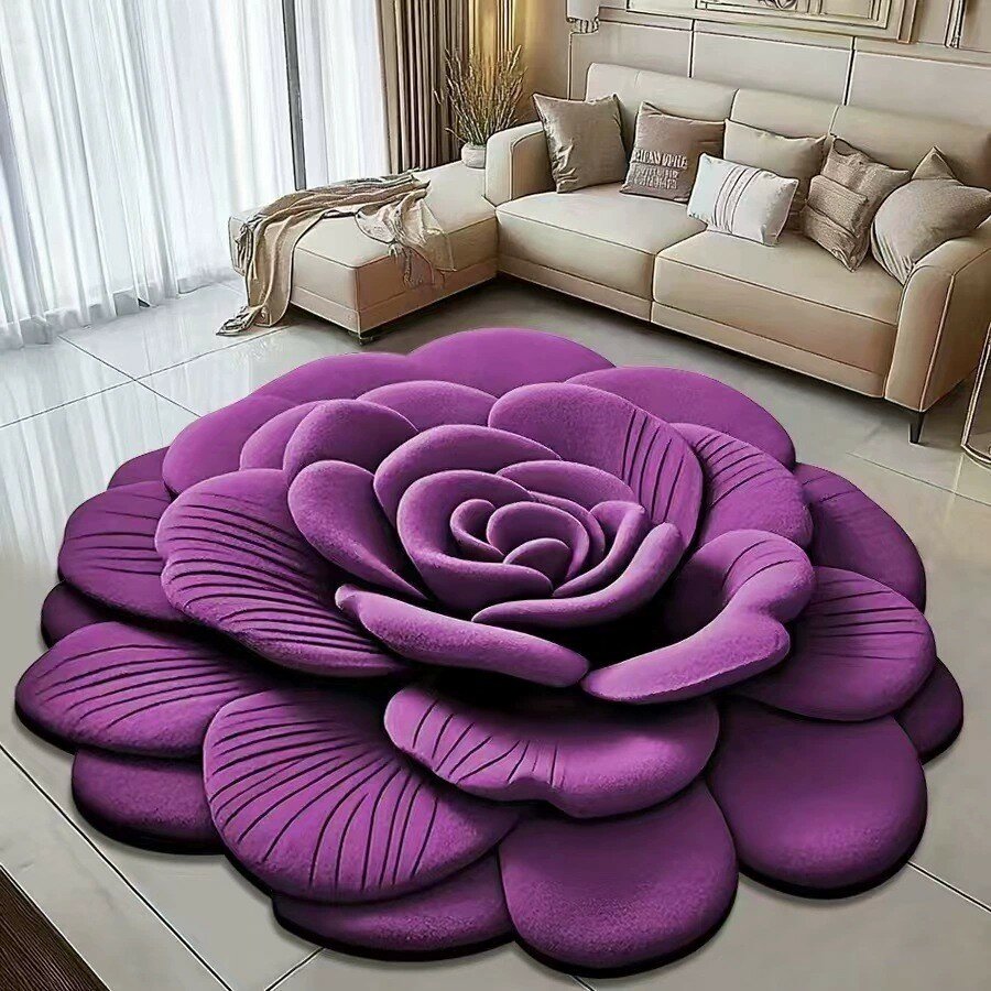 Artistic flower shape bath rug with absorption and durable woven construction for home