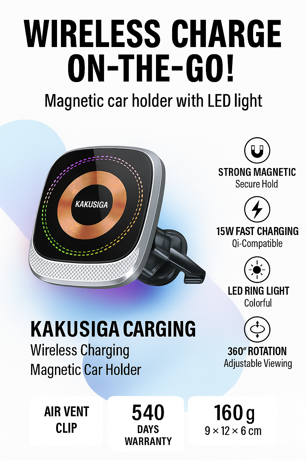 Зарядное устройство беспроводное Kakusiga, для смартфонов, с магнитным креплением, 15Вт