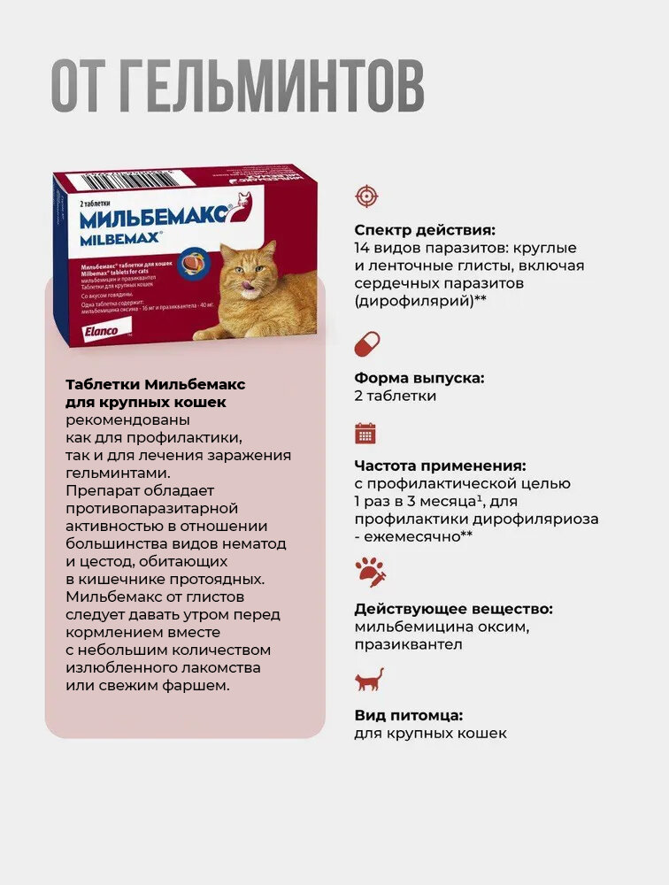 Мильбемакс от гельминтов для кошек, 2 табл. 16/40 мг — фото 1