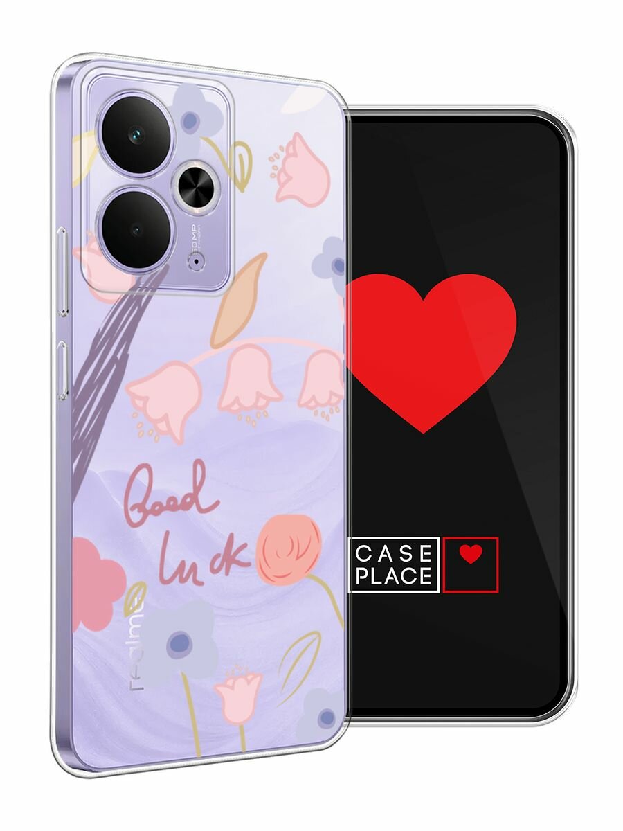 Чехол на Realme 14T / Реалми 14Т с принтом "Lucky flowers", прозрачный — фото 1