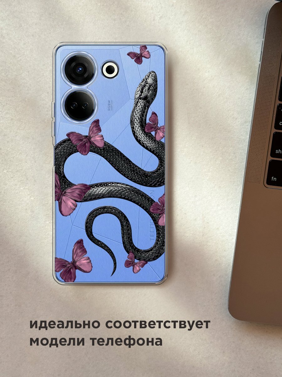 Чехол на Tecno Camon 20/20 Pro 4G / Текно Камон 20/20 Pro 4G с принтом "Snake and butterflies 2" — фото 1