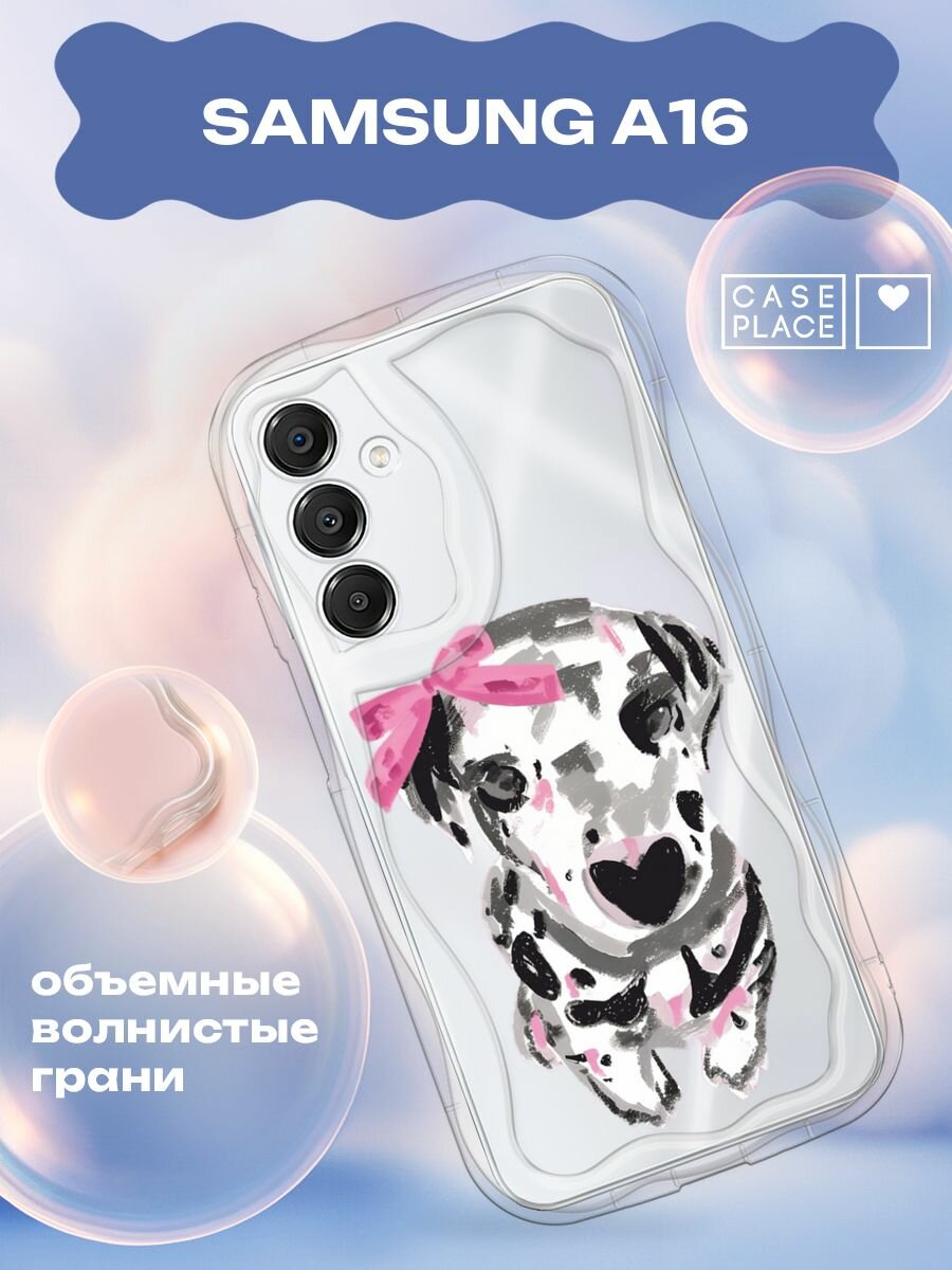 Чехол на Samsung Galaxy A16 / Самсунг А16 с принтом "Далматинец с бантиком 3"