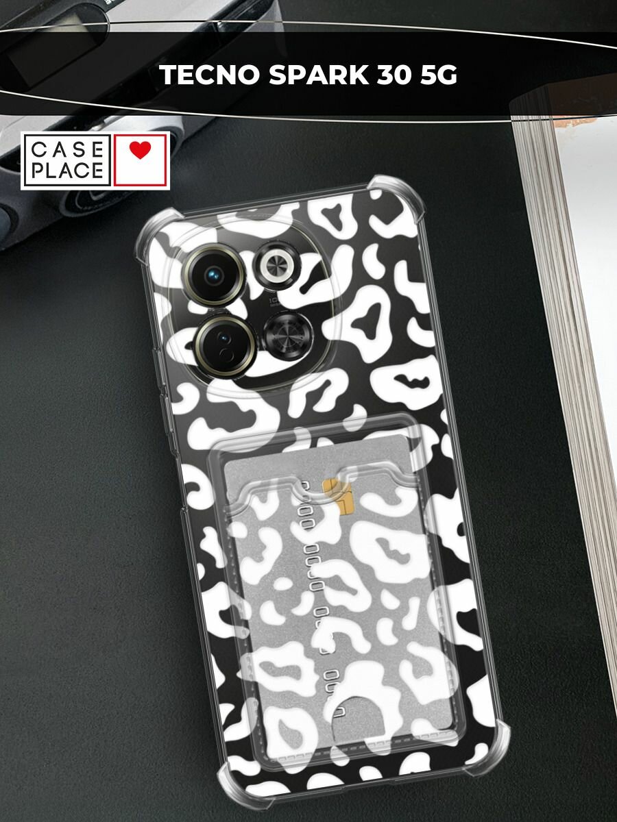Чехол на Tecno Spark 30 5G (Текно Спарк 30 5G) с картой и принтом "Белые леопардовые пятна"