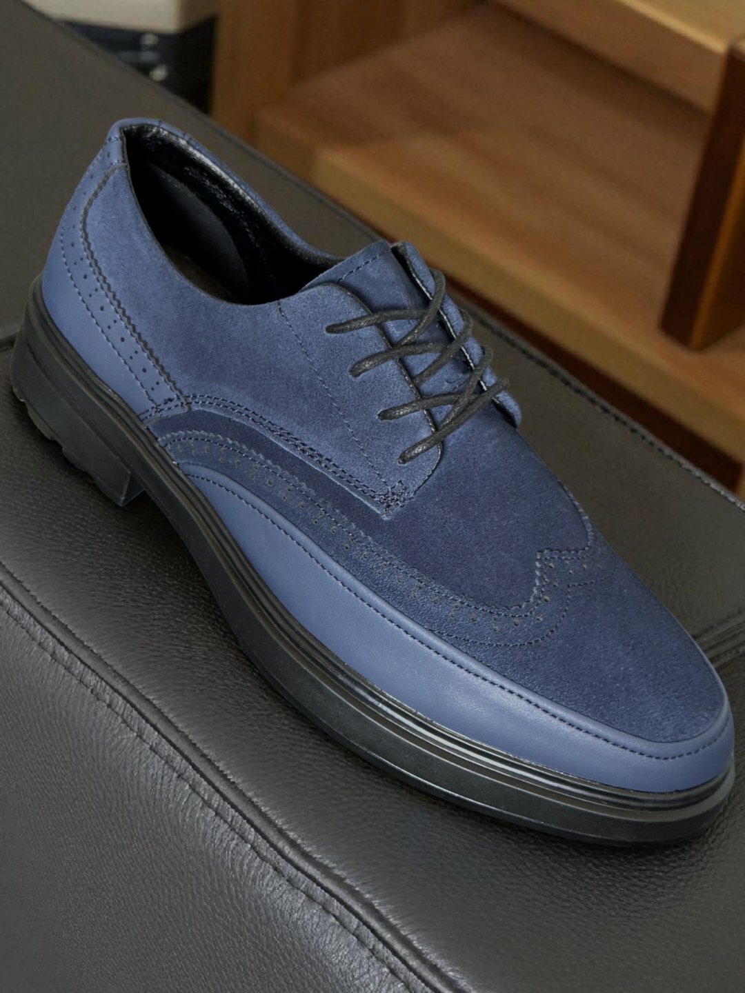 Лоферы  мужские туфли, замшевые туфли, классические туфли, повседневная обувь, мужская обувь, туфли из натуральной замши, туфли без меха, демисезонная обувь, туфли на толстой подошве, комфортные туфли, офисная обувь, стильные туфли, туфли с шнурками, туфли на каблуке, туфли для мужчин, обувь из замши, туфли на каждый день, размер 39 40 41 42 43 44, синий — фото 1