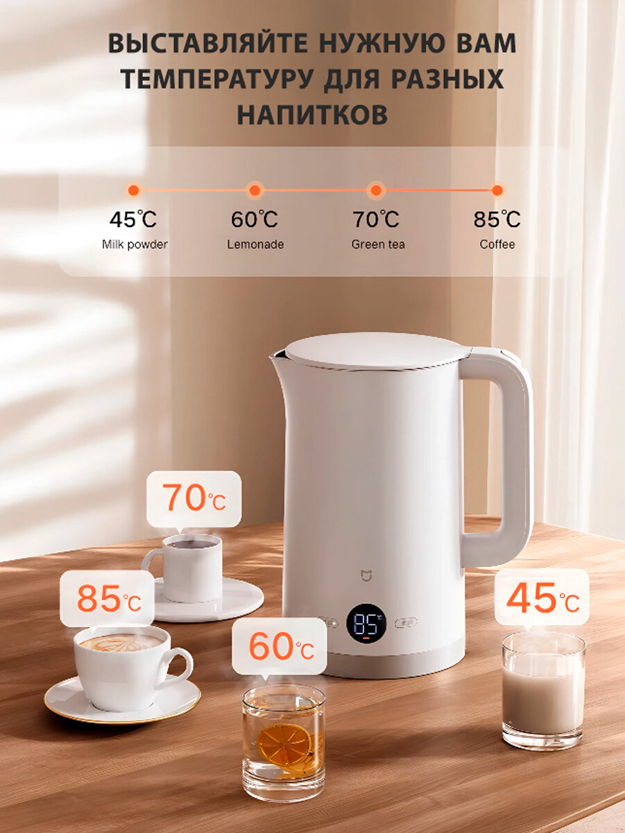 Изображение Электрический чайник Xiaomi Mijia constant temperature electric kettle 3, 1800Вт, 1,7 л, белый (MJHWSH04YM), версия CN